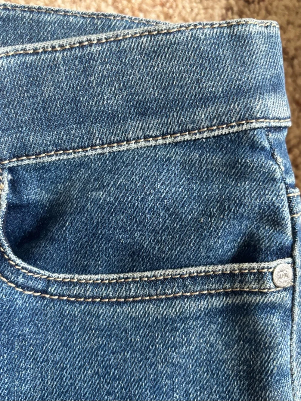 Chanel CC Logo Denim Straight Leg Jeans Size 42